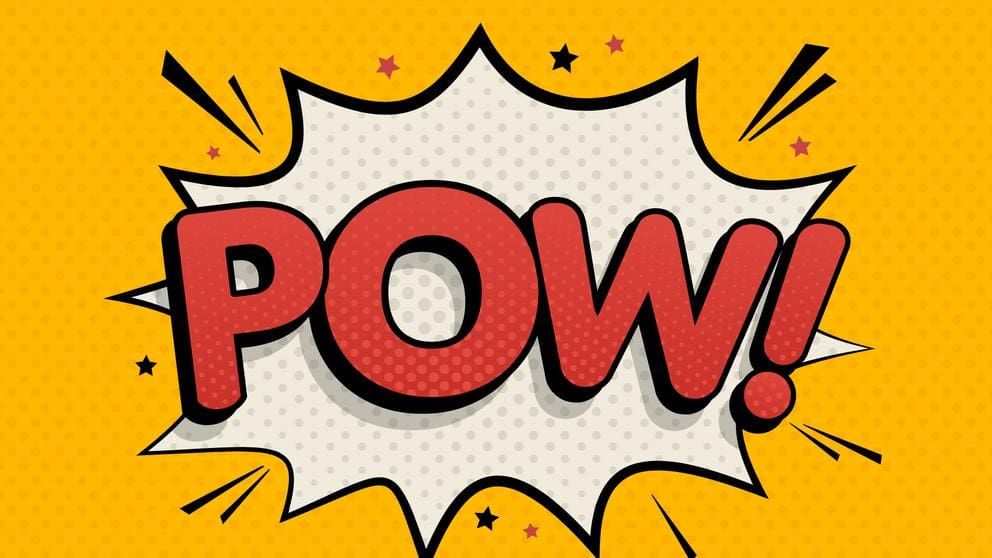"Pow!" in comic book style against a yellow background. "Pow!" in comic book style against a yellow background.